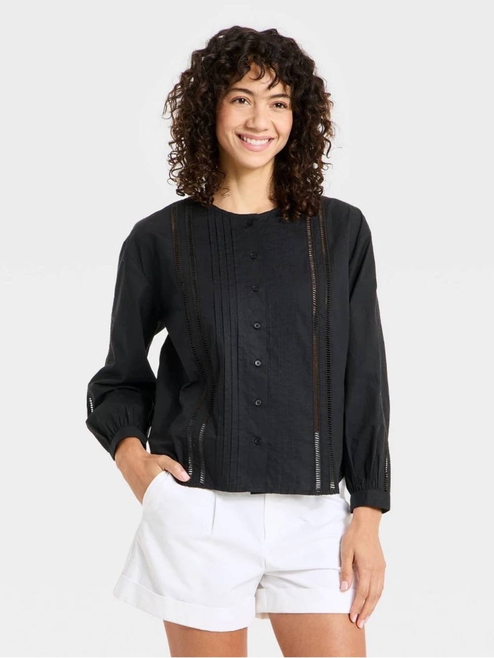 NWT Women’s Balloon Sleeve Lace Trim Blouse. Size:L.